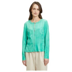 Betty Barclay Damen Velours Jacke Ming Green -Modebekleidungs Geschäft betty barclay 1 1 arm blazerjacke kurz gruen 5266 model front
