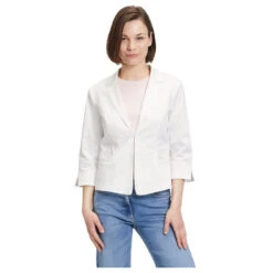 Betty Barclay Damen 3/4 Arm Blazer Off White -Modebekleidungs Geschäft betty barclay 3 4 arm blazerjacke kurz weiss 1014 model vorne