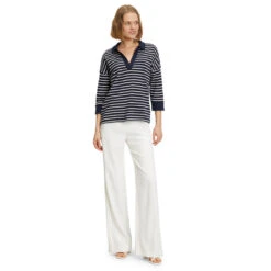 Betty Barclay 3/4 Arm Shirt Marine Blue Cream Stripes -Modebekleidungs Geschäft betty barclay shirt gestreift blau weiC39F 8813 ansicht model