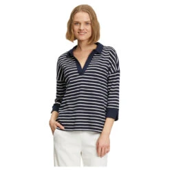 Betty Barclay 3/4 Arm Shirt Marine Blue Cream Stripes -Modebekleidungs Geschäft betty barclay shirt gestreift blau weiC39F 8813 ansicht model vorn