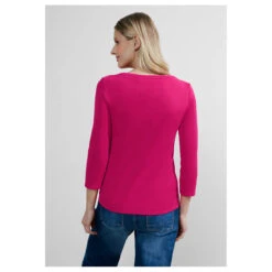 Cecil Damen 3/4 Arm Shirt Basic Boatneck Pink Sorbet -Modebekleidungs Geschäft cecil 3 4 arm basic boatneck shirt rosa 15597 model hinten