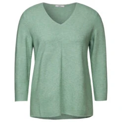 Cecil Damen 3/4 Arm Pullover Structured V-Neck Salvia Green Melange