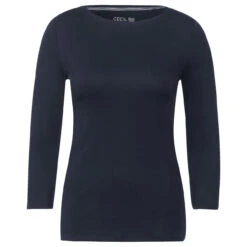 Cecil Damen 3/4 Arm Shirt Basic Boatneck Universal Blue