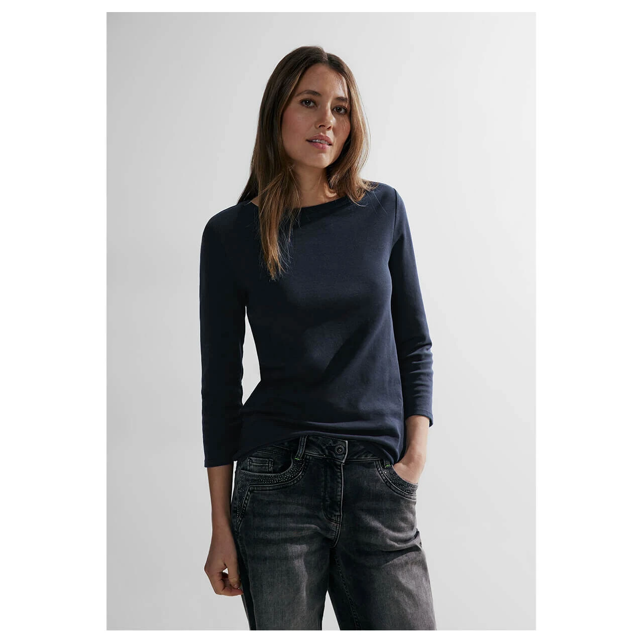 Cecil Damen 3/4 Arm Shirt Basic Boatneck Universal Blue 2 Cecil Damen 3/4 Arm Shirt Basic Boatneck Universal Blue – Bild 2