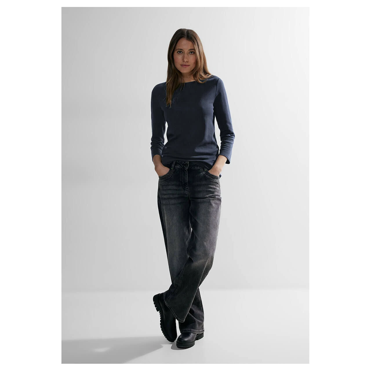 Cecil Damen 3/4 Arm Shirt Basic Boatneck Universal Blue 4 Cecil Damen 3/4 Arm Shirt Basic Boatneck Universal Blue – Bild 4