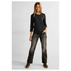 Cecil Damen 3/4 Arm Shirt Basic Glitter Black -Modebekleidungs Geschäft cecil basic glitter shirt schwarz 10001 model