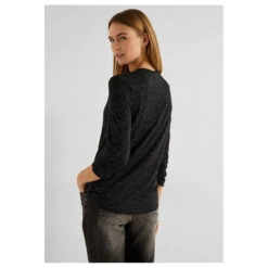 Cecil Damen 3/4 Arm Shirt Basic Glitter Black -Modebekleidungs Geschäft cecil basic glitter shirt schwarz 10001 model hinten