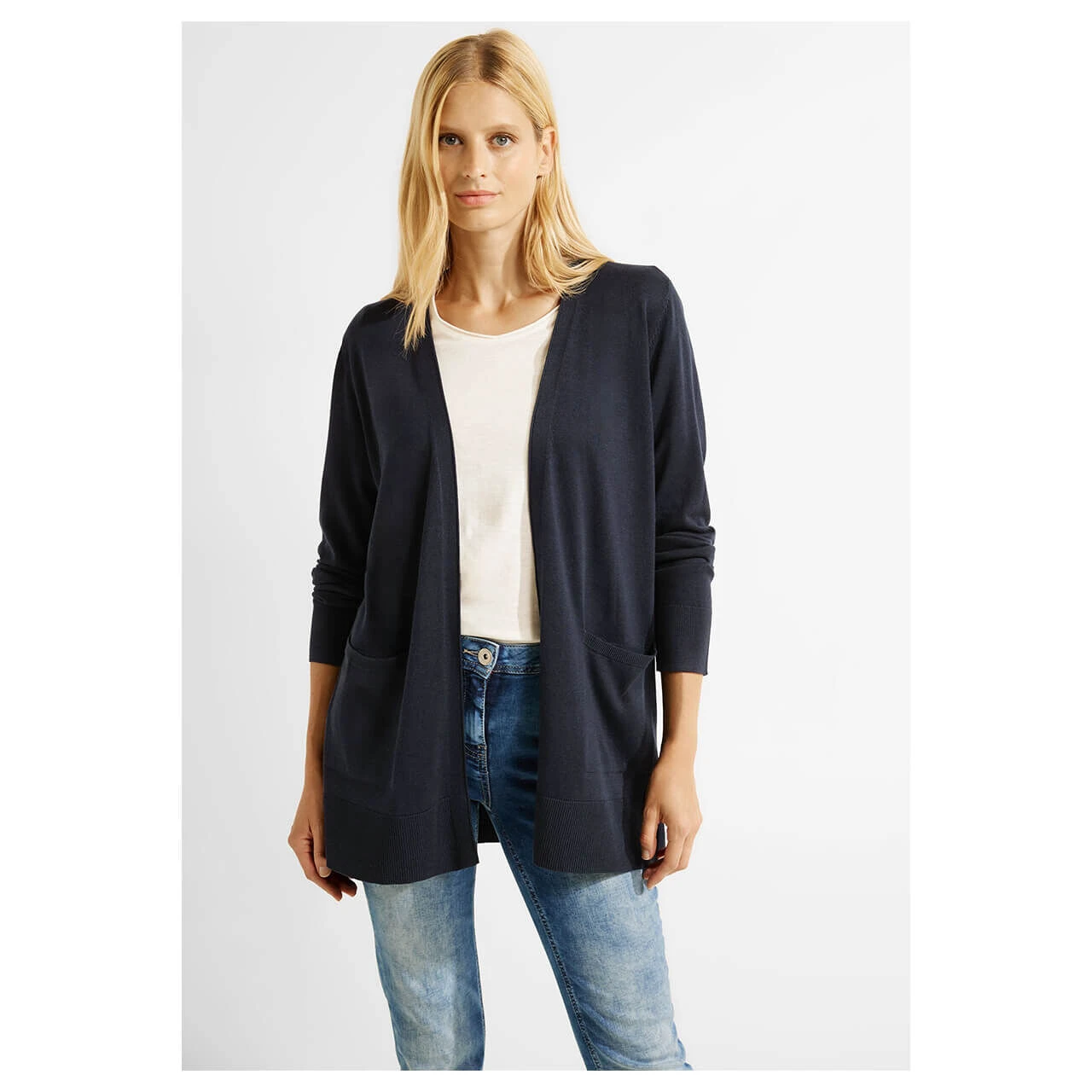 Cecil Damen Long Strickjacke Basic Open Cardigan Night Sky Blue 2 Cecil Damen Long Strickjacke Basic Open Cardigan Night Sky Blue – Bild 2
