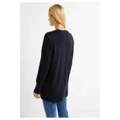 Cecil Damen Long Strickjacke Basic Open Cardigan Night Sky Blue 7 Cecil Damen Long Strickjacke Basic Open Cardigan Night Sky Blue -Modebekleidungs Geschäft cecil basic open cardigan strickjacke blau 14077 hinten
