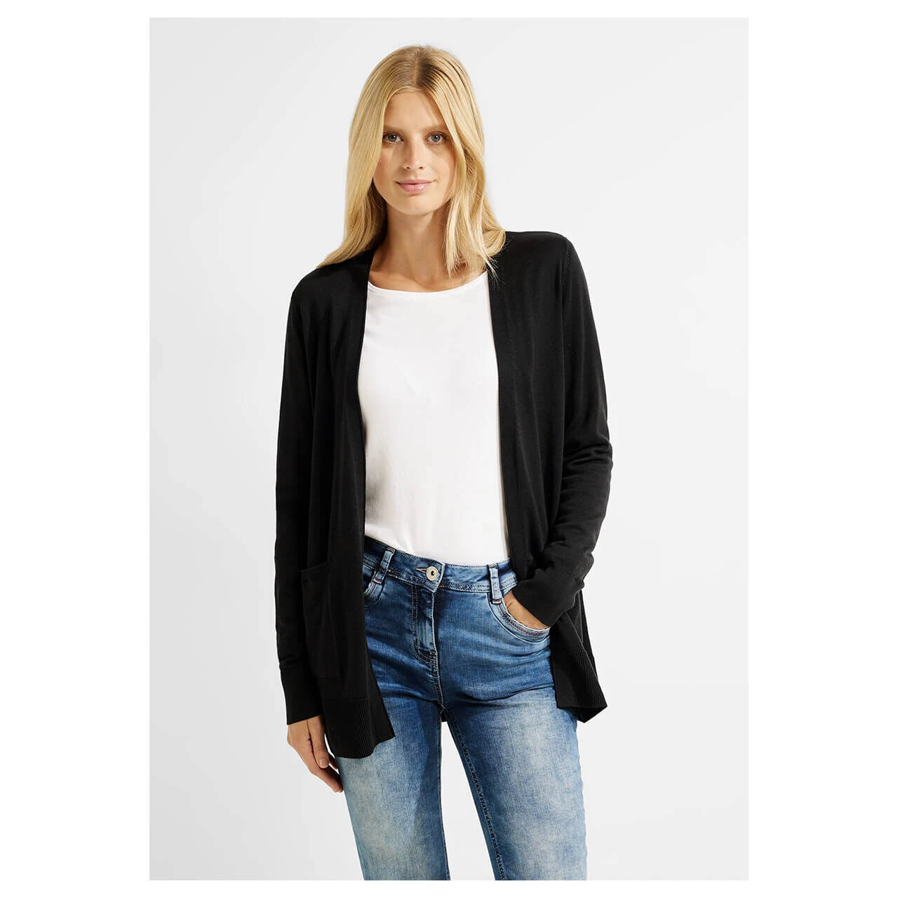 Cecil Damen Long Strickjacke Basic Open Cardigan Black 2 Cecil Damen Long Strickjacke Basic Open Cardigan Black – Bild 2