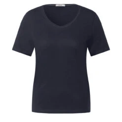 Cecil Basic Rounded V-Neck T-Shirt Deep Blue