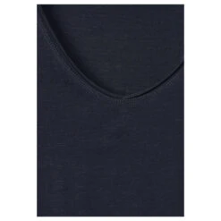 Cecil Basic Rounded V-Neck T-Shirt Deep Blue -Modebekleidungs Geschäft cecil basic rounded v neck t shirt blau 10128 ansicht detail