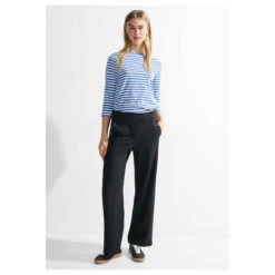 Cecil Damen 3/4 Arm Shirt Boatneck Melange Stripe Water Blue -Modebekleidungs Geschäft cecil boatneck melange stripe blau 25298 model