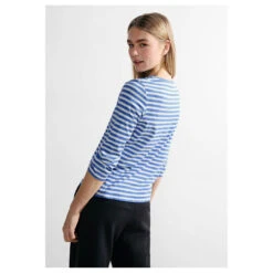 Cecil Damen 3/4 Arm Shirt Boatneck Melange Stripe Water Blue -Modebekleidungs Geschäft cecil boatneck melange stripe blau 25298 model hinten