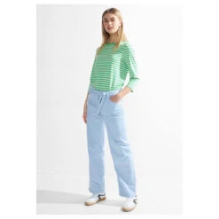 Cecil Damen 3/4 Arm Shirt Boatneck Melange Stripe Celery Green -Modebekleidungs Geschäft cecil boatneck melange stripe gruen 25455 model