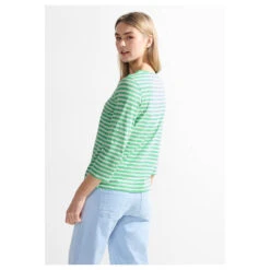 Cecil Damen 3/4 Arm Shirt Boatneck Melange Stripe Celery Green -Modebekleidungs Geschäft cecil boatneck melange stripe gruen 25455 model hinten