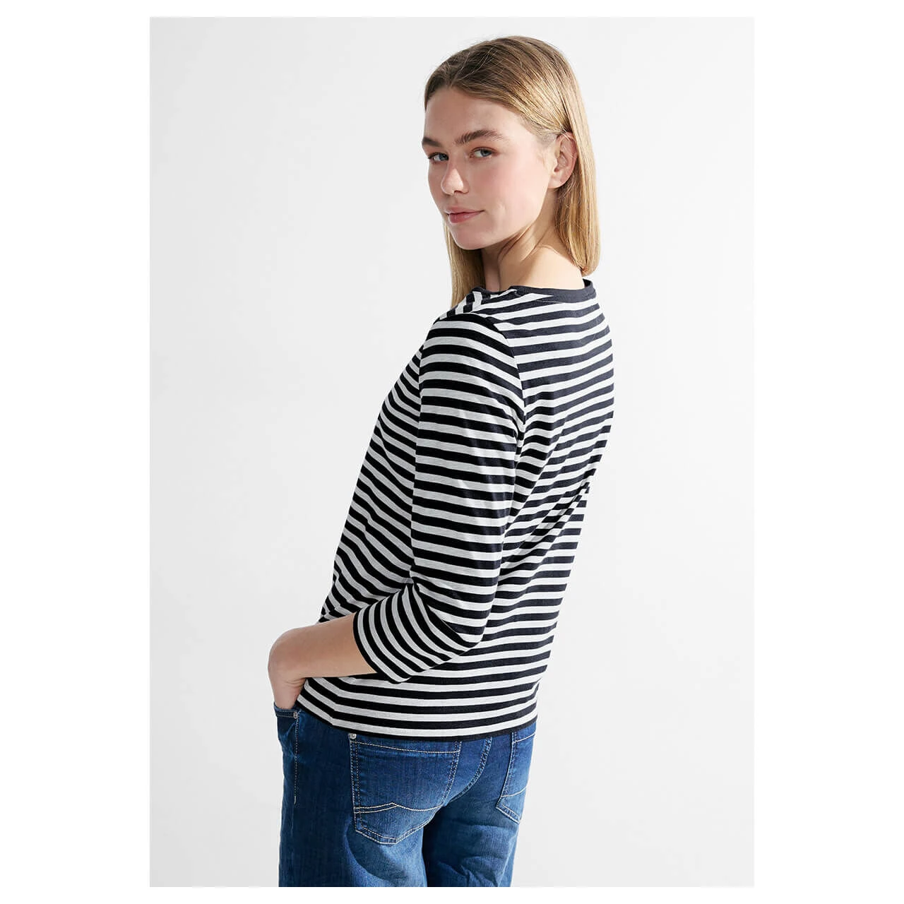 Cecil Damen 3/4 Arm Shirt Boatneck Melange Stripe Universal Blue 3 Cecil Damen 3/4 Arm Shirt Boatneck Melange Stripe Universal Blue – Bild 3
