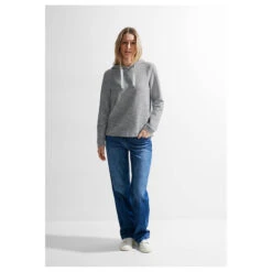 Cecil Damen Hoodie Sweatshirt Bouclé Casual Denim Blue -Modebekleidungs Geschäft cecil boucle hoody shirt kapuzenshirt blau 35453 model