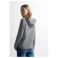 Cecil Damen Hoodie Sweatshirt Bouclé Casual Denim Blue -Modebekleidungs Geschäft cecil boucle hoody shirt kapuzenshirt blau 35453 model hinten