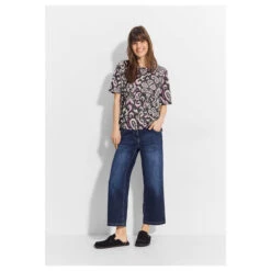 Cecil Damen T-Shirt Print Burnout Black -Modebekleidungs Geschäft cecil bournout shirt bunt muster 30001 model