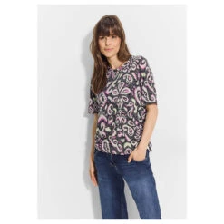 Cecil Damen T-Shirt Print Burnout Black -Modebekleidungs Geschäft cecil bournout shirt bunt muster 30001 vorne
