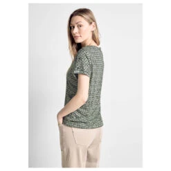 Cecil Damen T-Shirt Button With Minimalprint Cool Khaki -Modebekleidungs Geschäft cecil button t shirt with minimalprint gruen 35747 model hinten