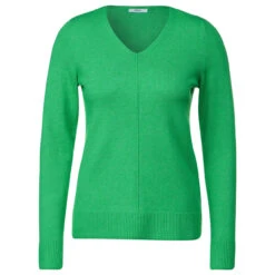 Cecil Damen Pullover Cosy Mix Rounded V-Neck Celery Green Melange