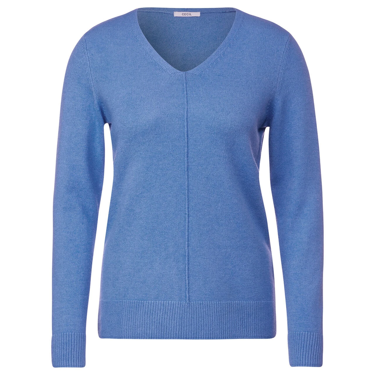 Cecil Damen Pullover Cosy Mix Rounded V-Neck Water Blue Melange 1 Cecil Damen Pullover Cosy Mix Rounded V-Neck Water Blue Melange