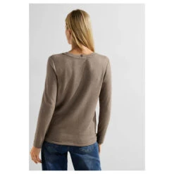 Cecil Damen Pullover Cosy Taupe Melange -Modebekleidungs Geschäft cecil cosy shirt beige 12479 model hinten