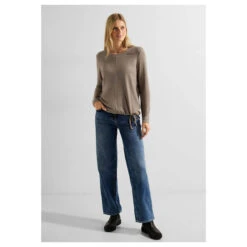 Cecil Damen Pullover Cosy Taupe Melange -Modebekleidungs Geschäft cecil cosy shirt beige 12479 model vorne