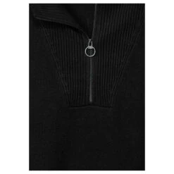 Cecil Damen Langarm Kleid Cozy Zip Troyer Black -Modebekleidungs Geschäft cecil cosy zip troyer dress troyerkleid schwarz 10001 detail