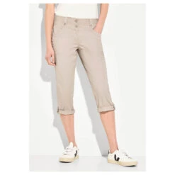 Cecil New York Capri Papertouch 3/4 Baumwollhose Boulder Beige -Modebekleidungs Geschäft cecil jeans new york papertouch beige 15603 model vorne