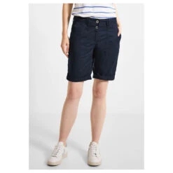 Cecil New York Baumwoll Shorts Deep Blue -Modebekleidungs Geschäft cecil jeans new york shorts dunkelblau 10128 ansicht detail vorne