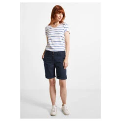 Cecil New York Baumwoll Shorts Deep Blue -Modebekleidungs Geschäft cecil jeans new york shorts dunkelblau 10128 ansicht front