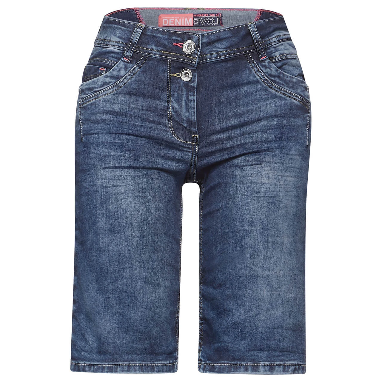 Cecil Scarlett Jeans Shorts Mid Blue Used Washed 1 Cecil Scarlett Jeans Shorts Mid Blue Used Washed