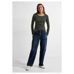 Cecil Damen Langarm Shirt Pia Dynamic Khaki -Modebekleidungs Geschäft cecil langarmshirt pia khaki 15612 model ganz