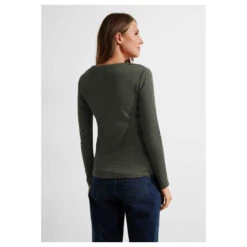 Cecil Damen Langarm Shirt Pia Dynamic Khaki -Modebekleidungs Geschäft cecil langarmshirt pia khaki 15612 model hinten