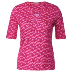 Cecil Damen T-Shirt Minimal Tunic Splitneck Pink Sorbet Printed