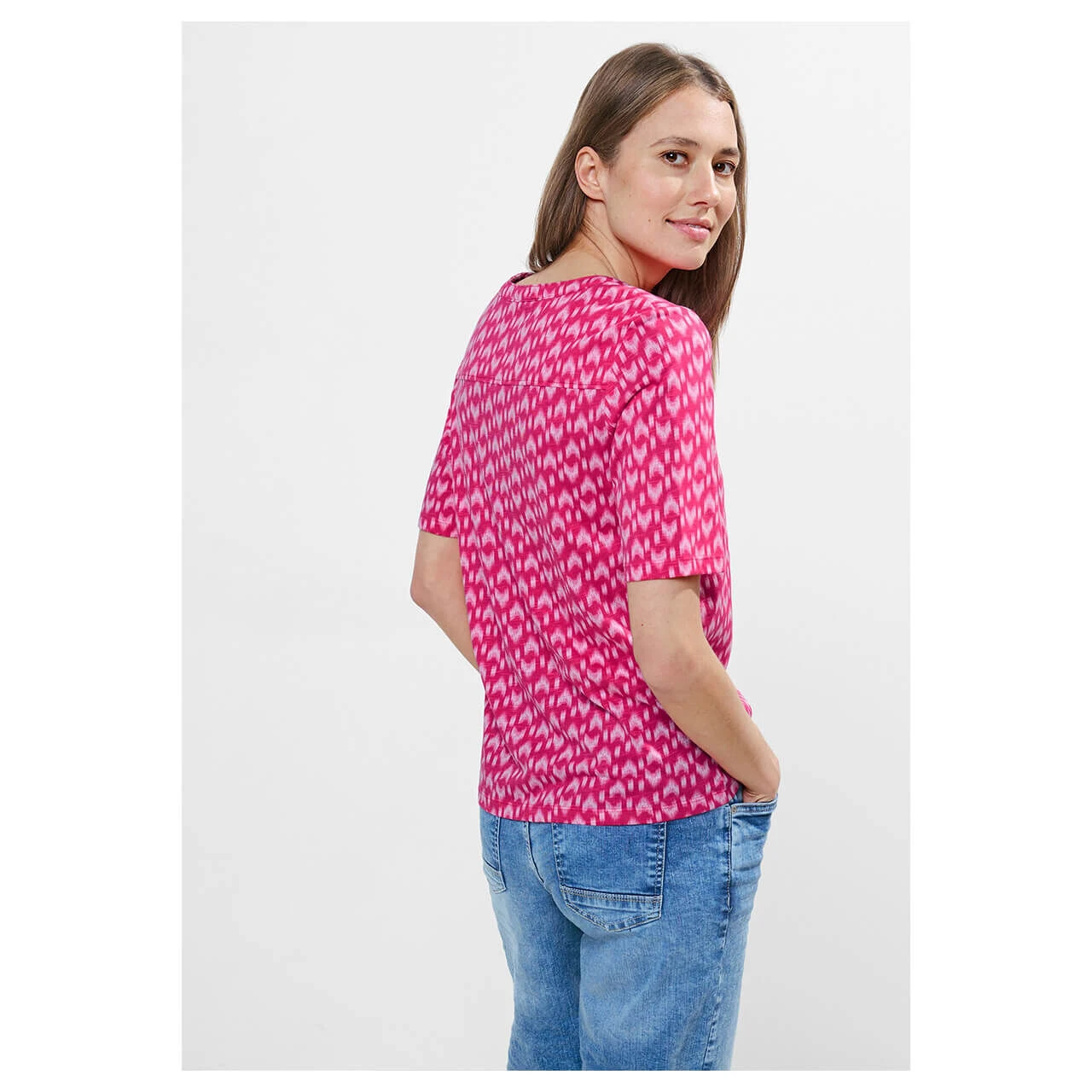 Cecil Damen T-Shirt Minimal Tunic Splitneck Pink Sorbet Printed 3 Cecil Damen T-Shirt Minimal Tunic Splitneck Pink Sorbet Printed – Bild 3