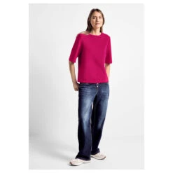 Cecil Damen Kurzarm Sweatshirt Pink Sorbet 8 Cecil Damen Kurzarm Sweatshirt Pink Sorbet -Modebekleidungs Geschäft cecil modal short sleeve sweatshirt rosa 15597 model