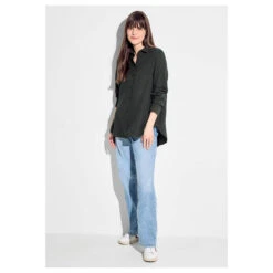Cecil Damen Langarm Bluse Musselin Blouse Strong Khaki -Modebekleidungs Geschäft cecil musselin blouse bluse gruen 15382 model