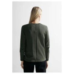 Cecil Damen Strickjacke Open Basic Cardigan Dynamic Khaki -Modebekleidungs Geschäft cecil open basic cardigan gruen 25612 model hinten