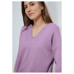 Cecil Damen 3/4 Arm Pullover Oversized V-Neck Sporty Lilac Melange -Modebekleidungs Geschäft cecil oversized v neck pullover lila 15569 model detail vorne
