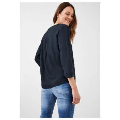 Cecil Solid Damen 3/4 Arm Bluse Deep Blue -Modebekleidungs Geschäft cecil solid blouse bluse blau 10128 hinten