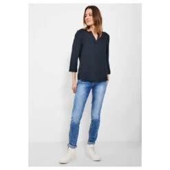 Cecil Solid Damen 3/4 Arm Bluse Deep Blue -Modebekleidungs Geschäft cecil solid blouse bluse blau 10128 vorne