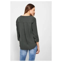 Cecil Solid Damen 3/4 Arm Bluse Easy Khaki -Modebekleidungs Geschäft cecil solid blouse bluse gruen 14684 hinten