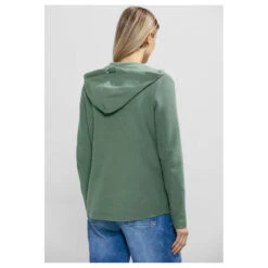 Cecil Damen Hoodie Shirtjacke Solid Raw Salvia Green 7 Cecil Damen Hoodie Shirtjacke Solid Raw Salvia Green -Modebekleidungs Geschäft cecil solid jacket sweatjacke gruen 15315 model hinten