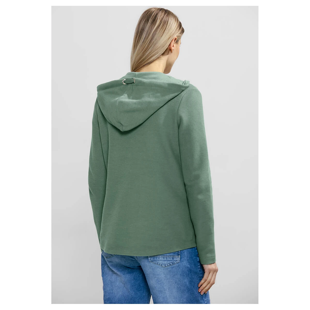 Cecil Damen Hoodie Shirtjacke Solid Raw Salvia Green 3 Cecil Damen Hoodie Shirtjacke Solid Raw Salvia Green – Bild 3