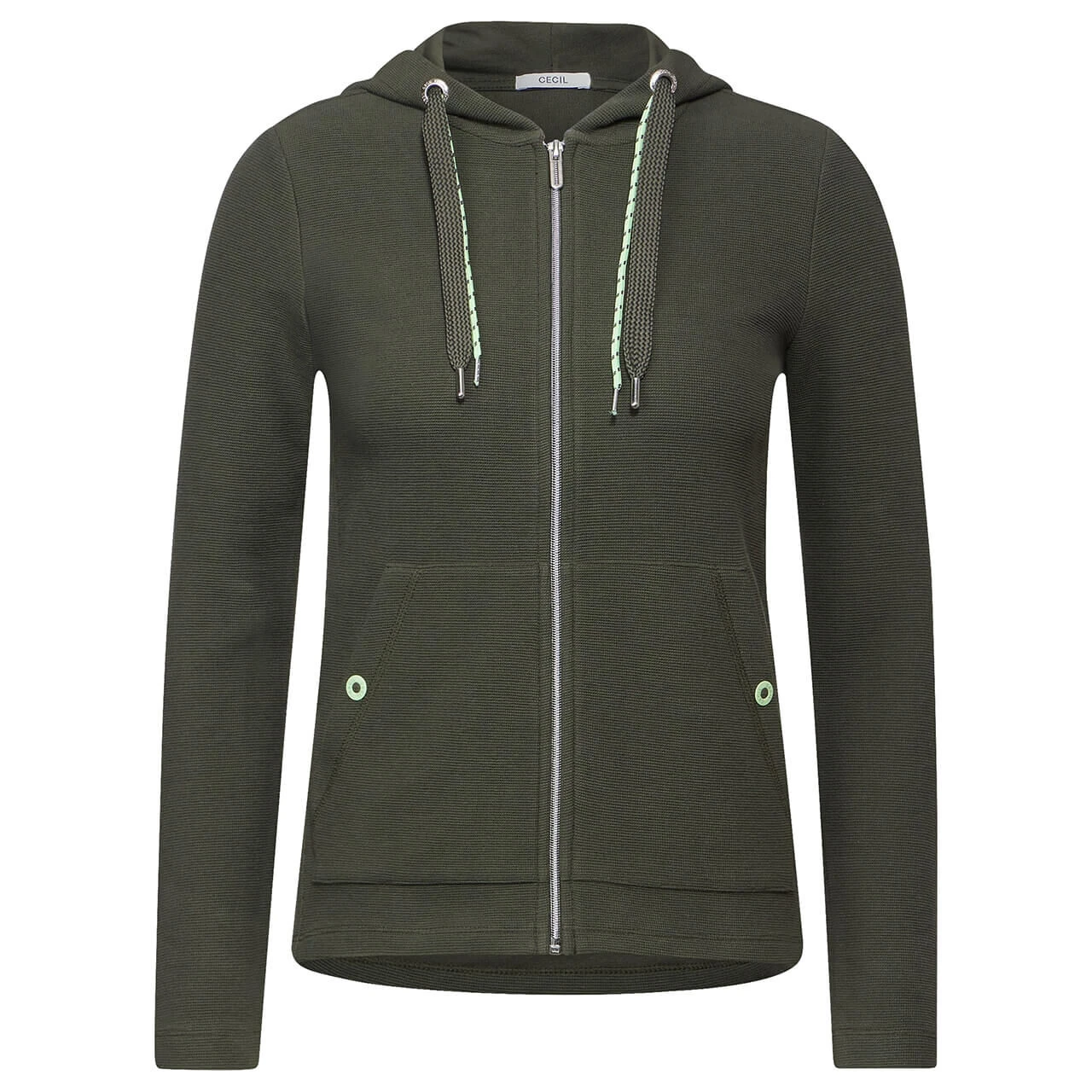 Cecil Damen Hoodie Shirtjacke Solid Cool Khaki 1 Cecil Damen Hoodie Shirtjacke Solid Cool Khaki