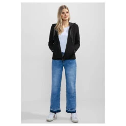 Cecil Damen Hoodie Shirtjacke Solid Black -Modebekleidungs Geschäft cecil solid jacket sweatjacke schwarz 10001 model